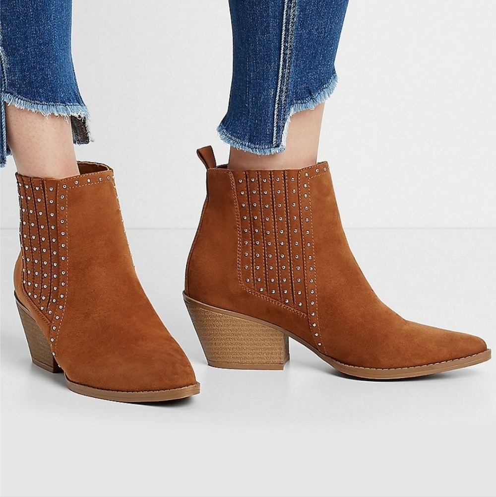 Maurices Audra Tan Suedette Studded Ankle Booties